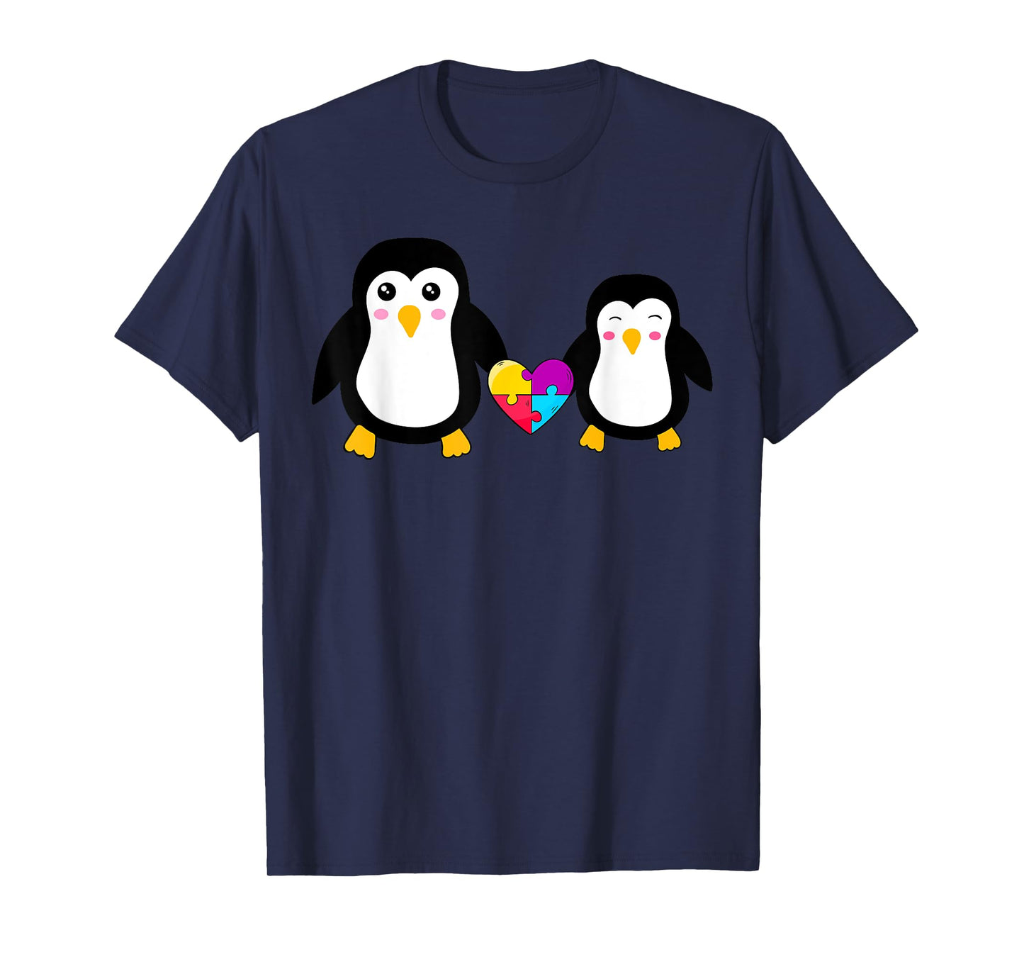 Autism Awareness Cute Penguin Heart Puzzles T-Shirt