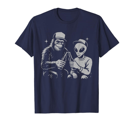 Retro Alien Bigfoot Cheers Funny Paranormal Drinking T-Shirt
