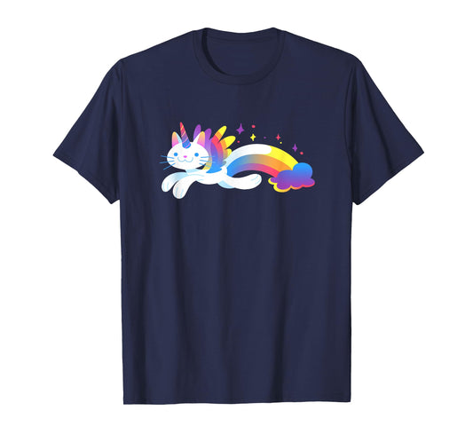 Unicorn Kitty Rainbow T-Shirt - Flying Unicat Caticorn T-Shirt for Men Women Girls Kids