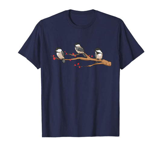 Chickadee Bird Chickadees On Branch Birding T-Shirt