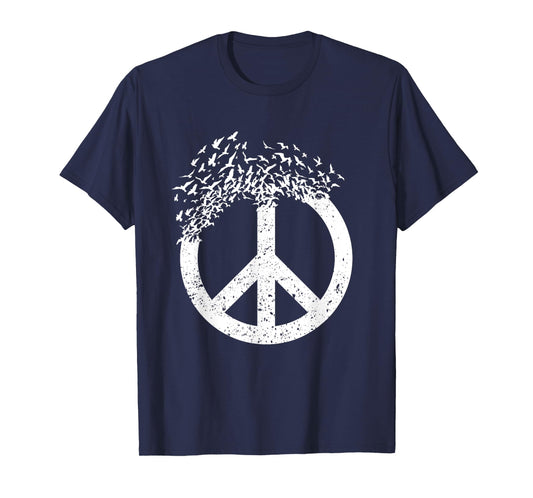 Dove Birds Peace Sign Doves 70s Retro Hippies 60s World T-Shirt