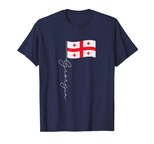 Georgia Signature Flag Pole Elegant Patriotic Georgian Flag T-Shirt