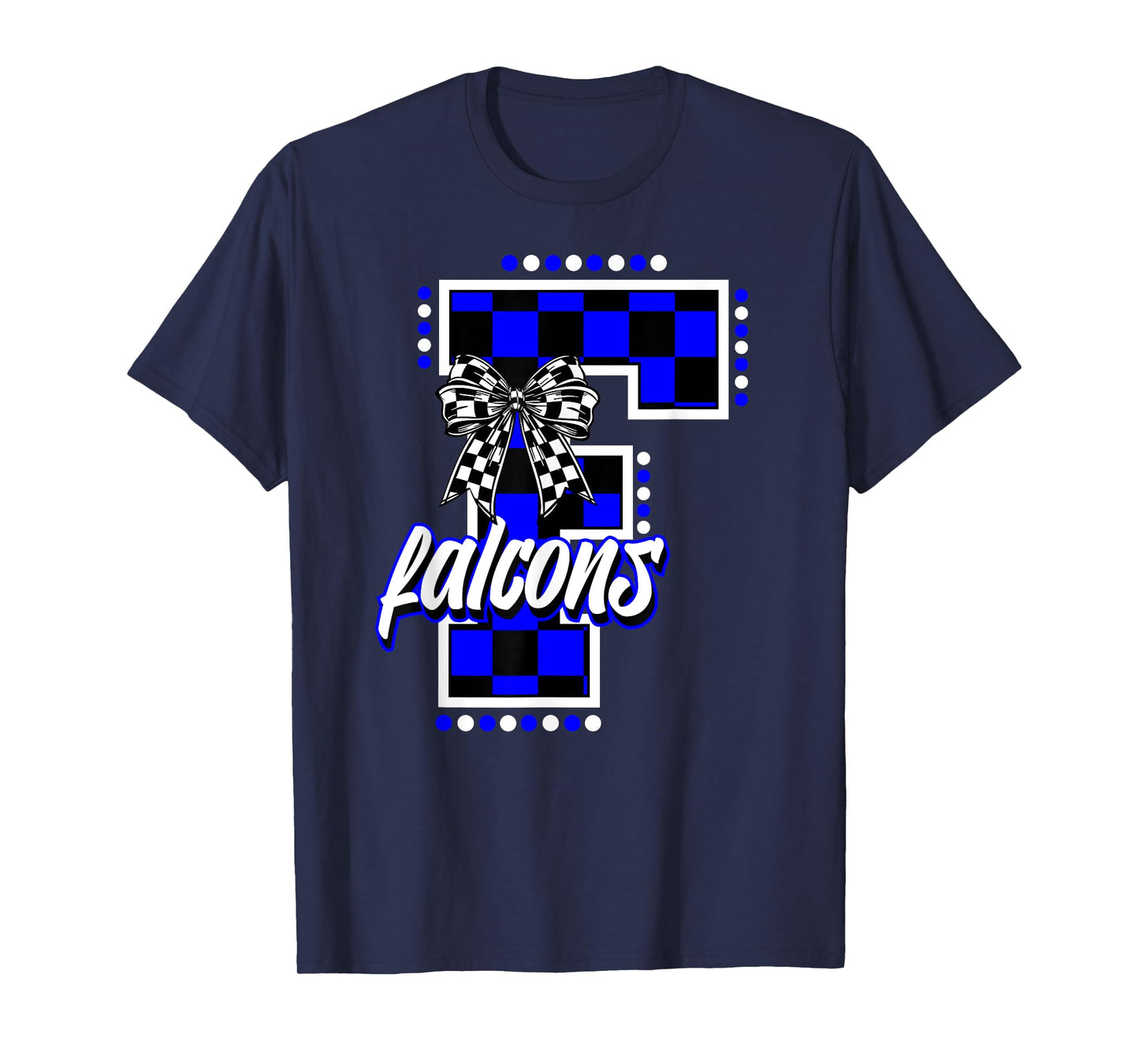 Falcons Checkered Letter School Spirit Mascot Blue Game Day T-Shirt