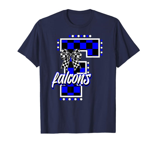 Falcons Checkered Letter School Spirit Mascot Blue Game Day T-Shirt