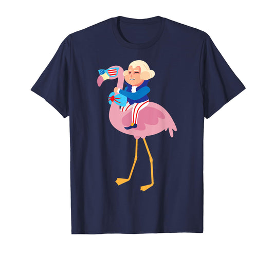 George Washington Flamingo 4th Of July American Flag Gift T-Shirt