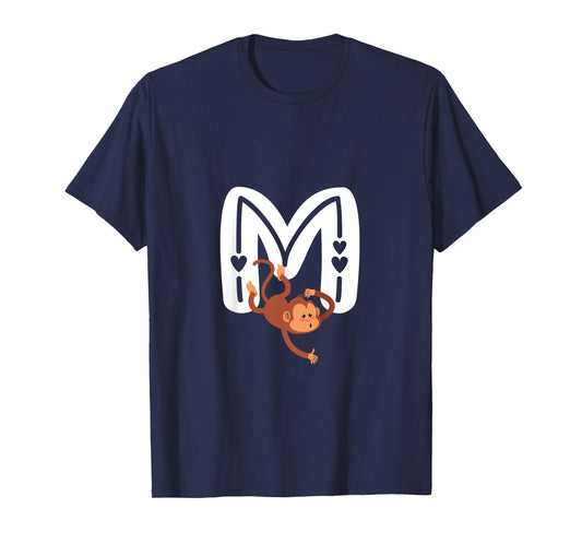 Cute Monkey Letter M Initial Alphabet Monogram Boys Girls T-Shirt