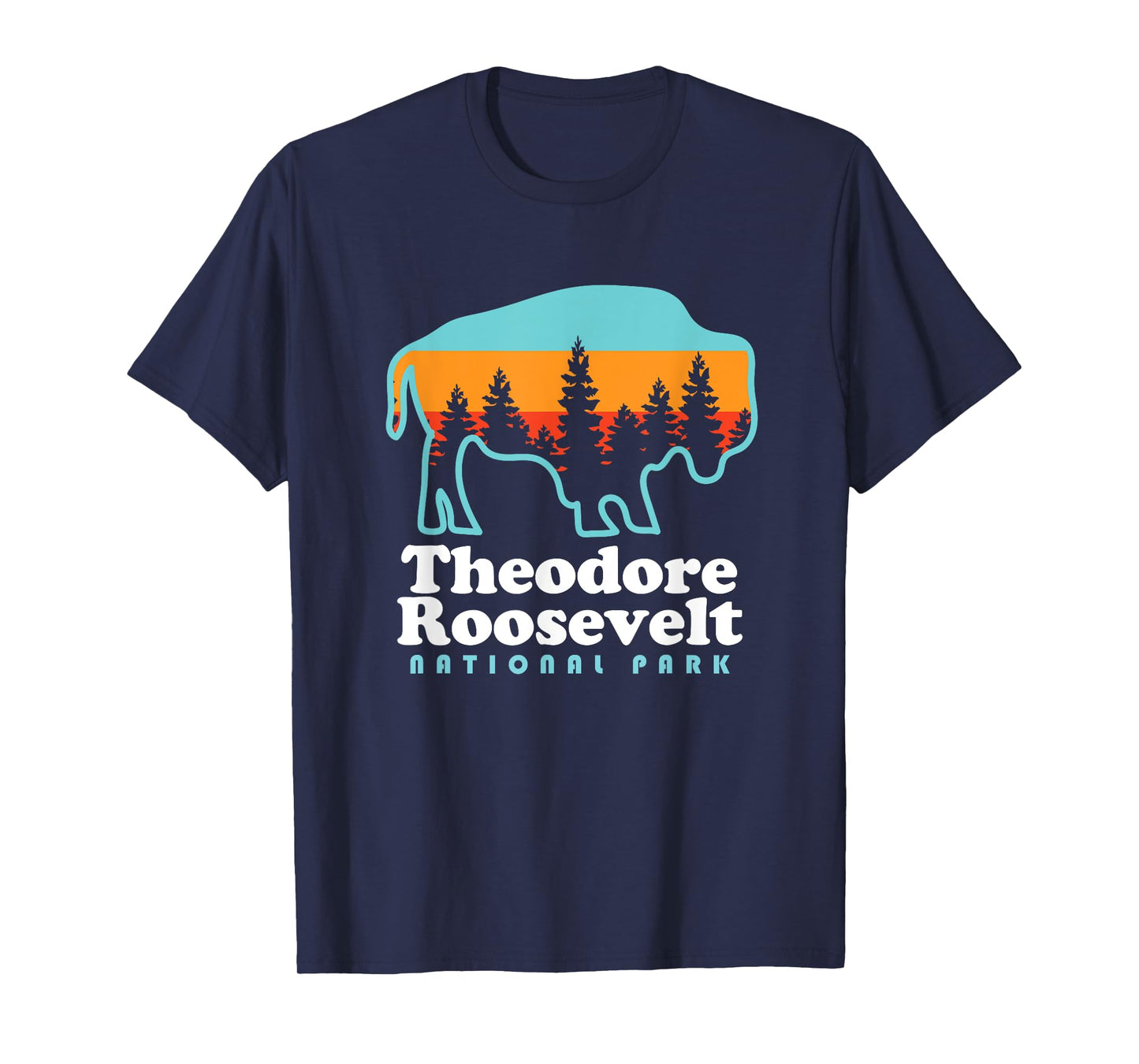 Theodore Roosevelt National Park Camping Bison Retro T-Shirt