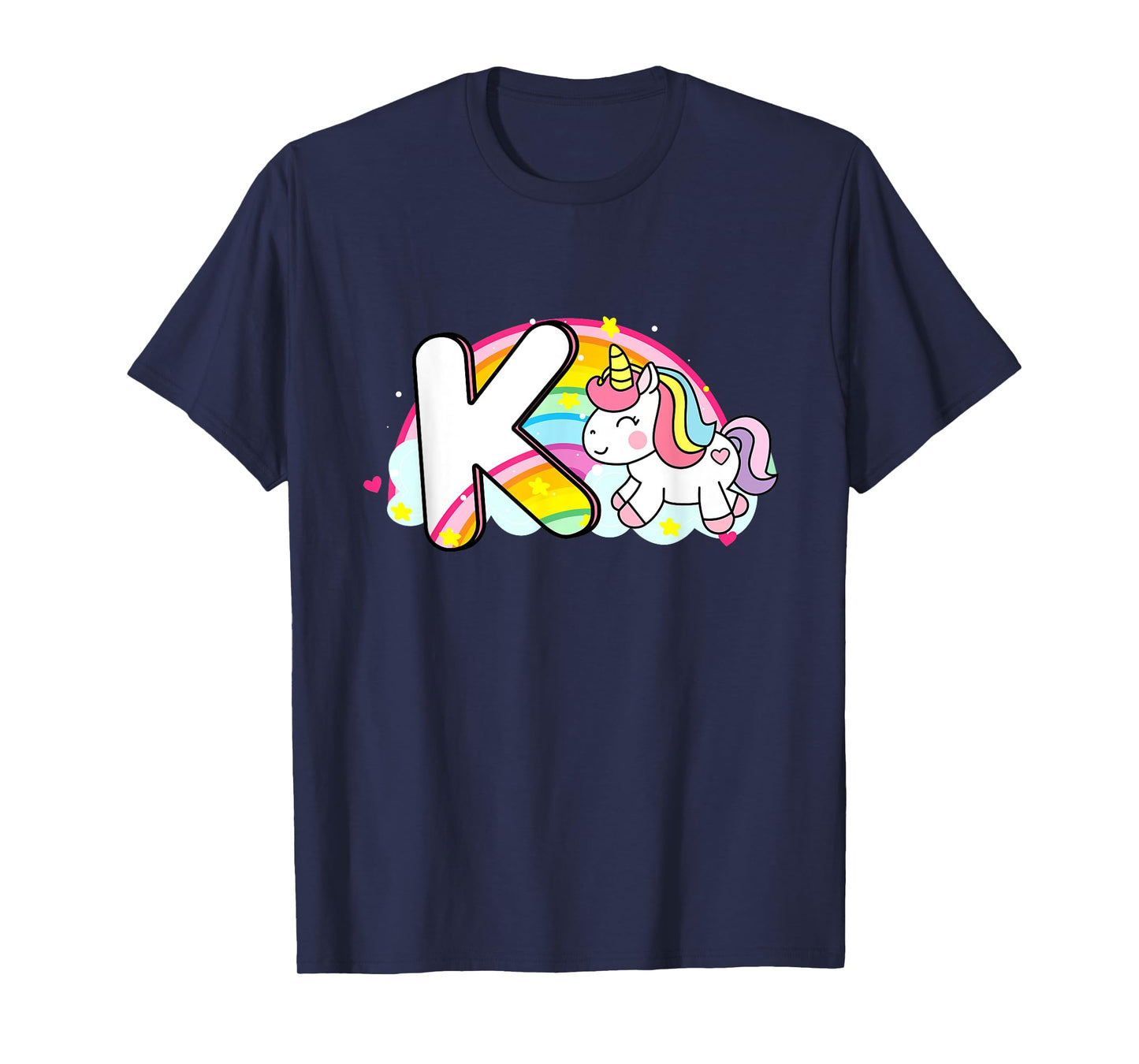 Cute Unicorn Rainbow Caricature Initial K Mo T-Shirt
