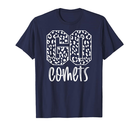 Comets Team Mascot School Spirit Game Night Leopard Print T-Shirt