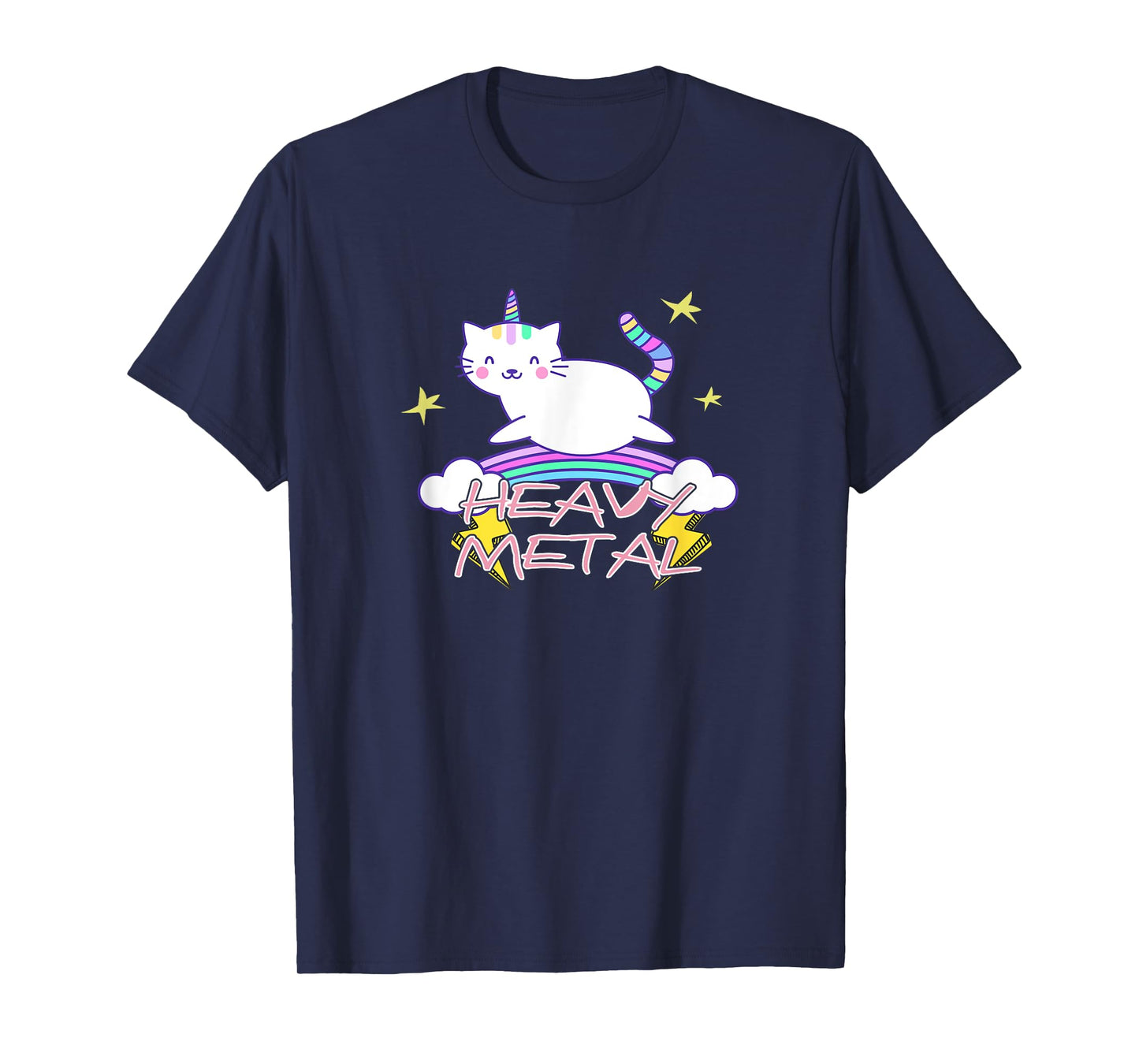 Heavy Metal Kawaii Unicorn Cat and Rainbow T-Shirt