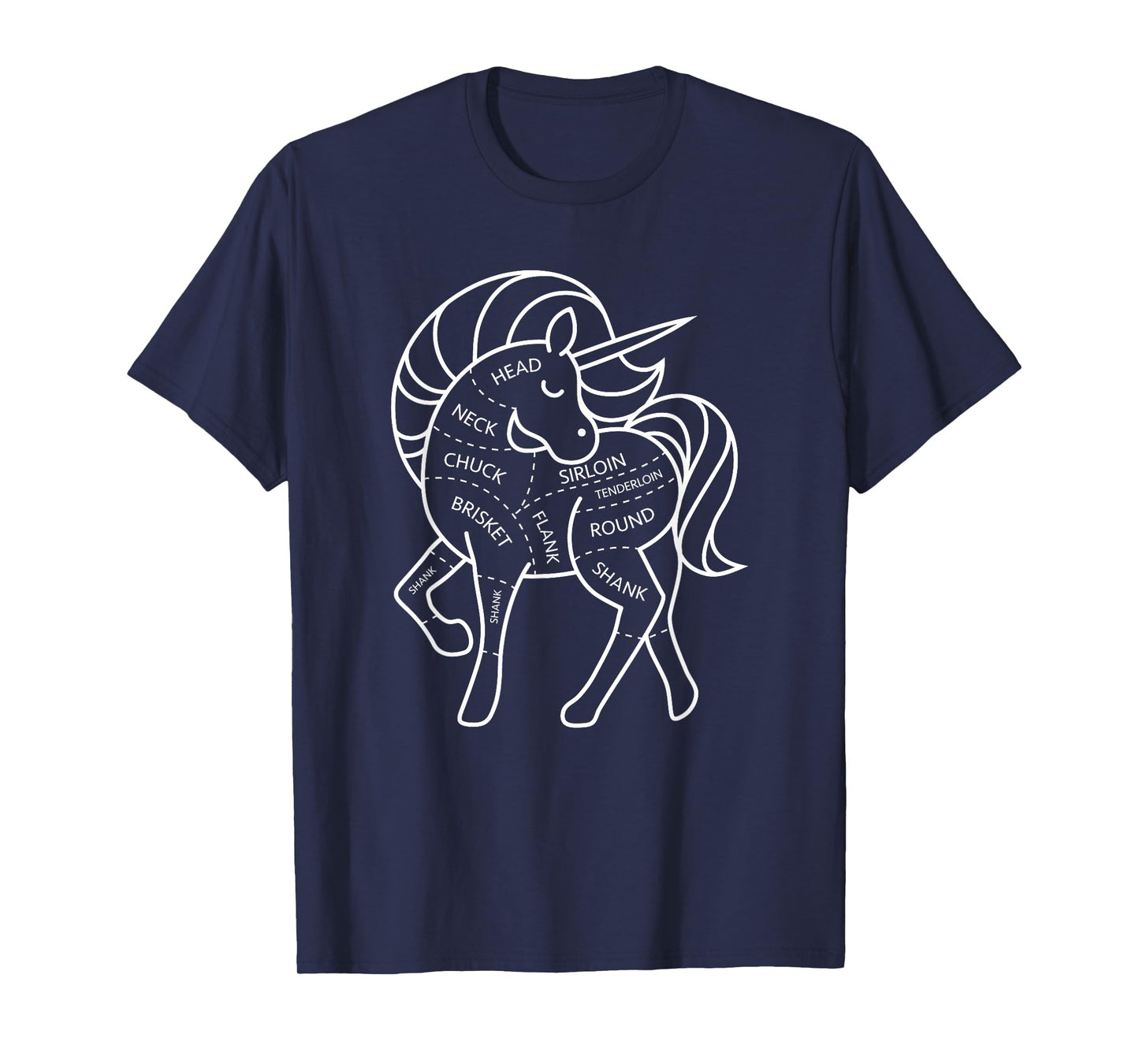 Magic Grass Fed Unicorn Meat Cuts Diagram Dark Humor T-Shirt