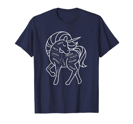 Magic Grass Fed Unicorn Meat Cuts Diagram Dark Humor T-Shirt
