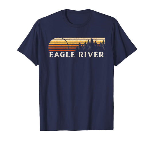 Eagle River, WI Vintage Evergreen Sunset Eighties Retro T-Shirt
