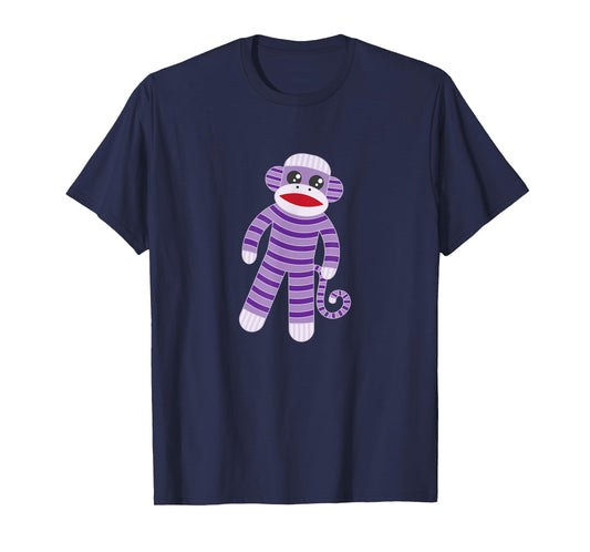 Cute Purple Striped Sock Monkey T-Shirt T-Shirt