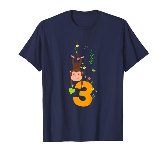 Kids Funny Cute Monkey Lover 3rd Birthday Three 3 Yr 3 Year Old T-Shirt