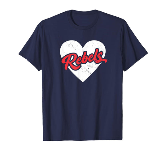 Vintage Rebels High School Go Rebels Pride Heart T-Shirt