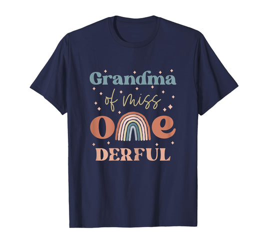 Grandma of Miss Onederful Boho Rainbow First Birthday T-Shirt