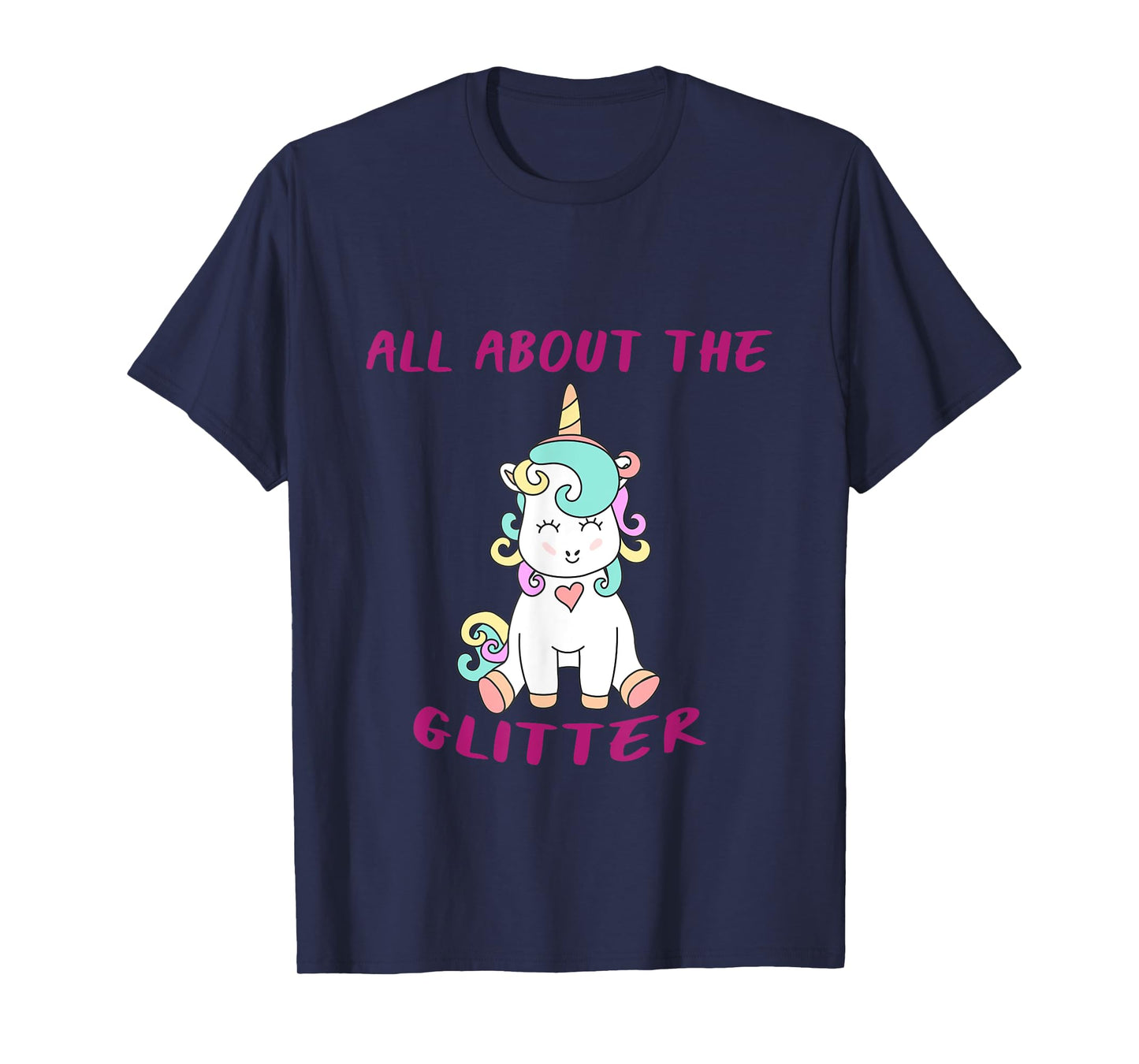 ClownTown All About The Glitter Funny Unicorn T-Shirt Kids Women's Unisex-Adults Black Short Sleeve Crew Neck T-Shirt
