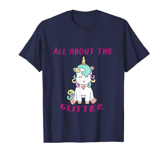 ClownTown All About The Glitter Funny Unicorn T-Shirt Kids Women's Unisex-Adults Black Short Sleeve Crew Neck T-Shirt