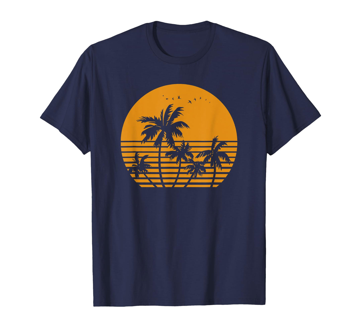 Vintage Birds Sunset Beach Palm trees T-Shirt