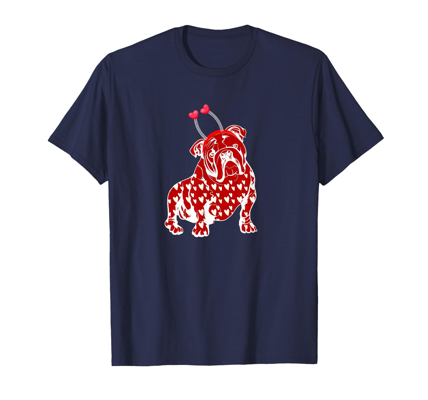 Bulldog Valentine Day Plaid Heart Pattern Dog Headband Heart T-Shirt for Men Women Girls Kids