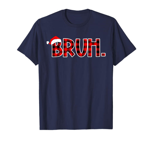 Bruh Funny Christmas Buffalo Plaid Boys Kids Xmas Pajamas T-Shirt