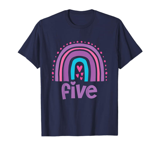 Girl's 5th Birthday Boho Rainbow Five 5 Years Old T-Shirt