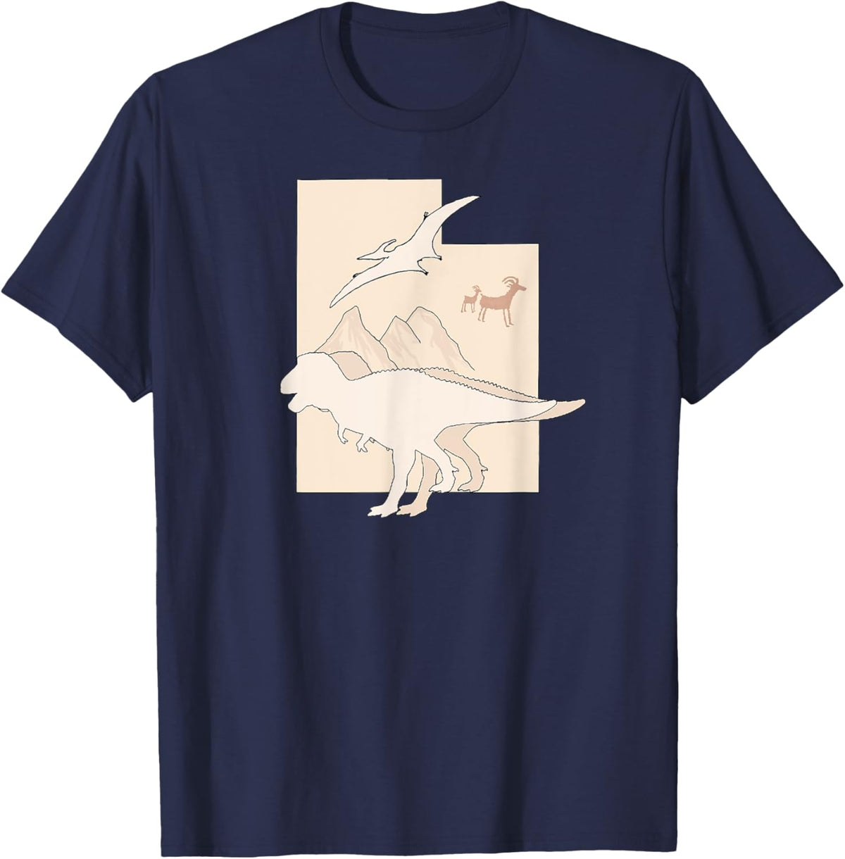 Utah state outline. Dinosaurs, Pterodactylus, Petroglyphs. T-Shirt