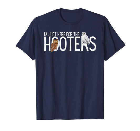 Funny Owl Shirts I'm Just Here for the Hooters Unisex-Adults Birdwatcher Humor Owl Graphic T-Shirt Black Small
