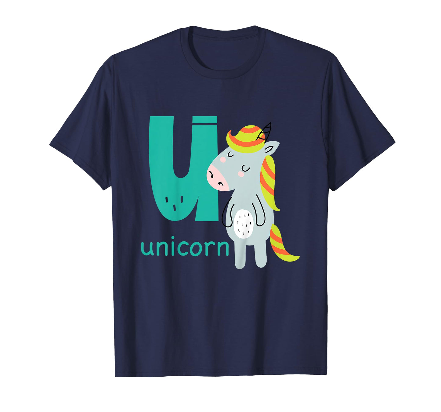 Unicorn Letter U Alphabet Cute Animal Boys Or Girls T-Shirt