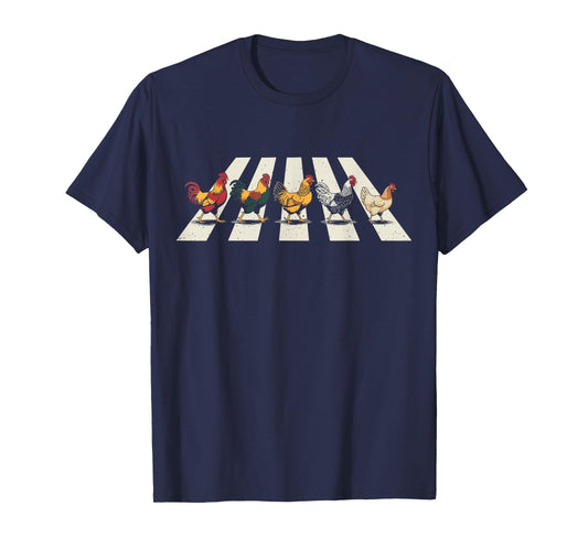 Funny Chickens Crossing The Road Vintage Rooster Hen Farmers T-Shirt