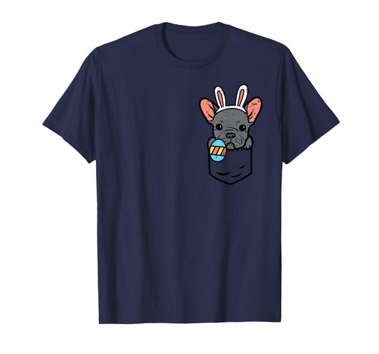 Pocket Easter French Bulldog Bunny Frenchie Dog Men Women T-Shirt