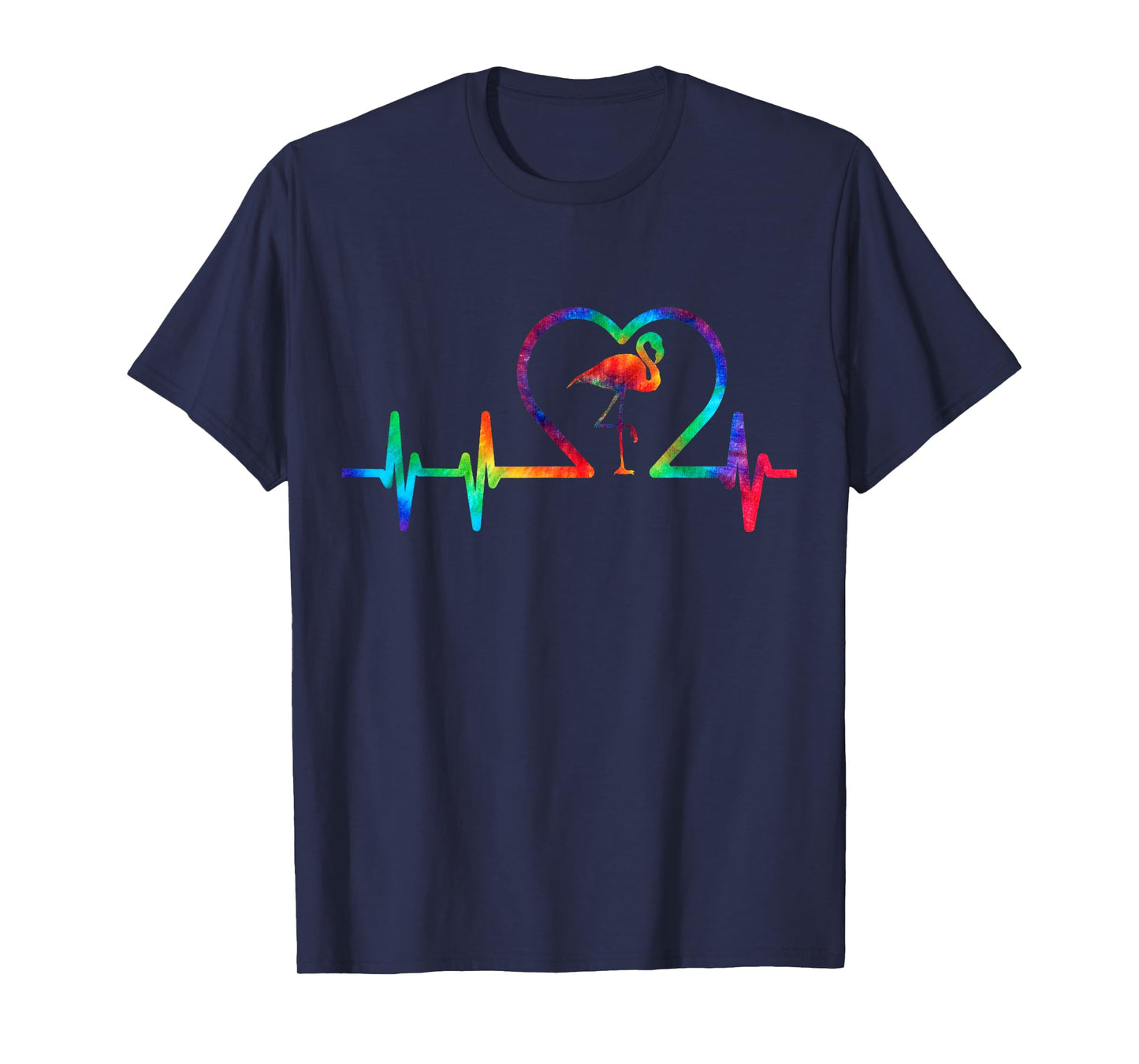 Tie Dye Flamingo Lovers Heartbeat Colorful Heart Rainbow T-Shirt
