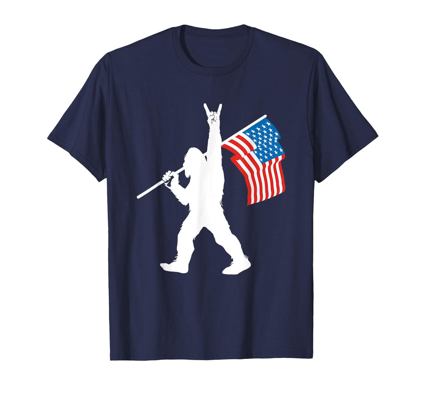 Funny Sasquatch Rock and Roll USA Flag for Bigfoot Believers T-Shirt