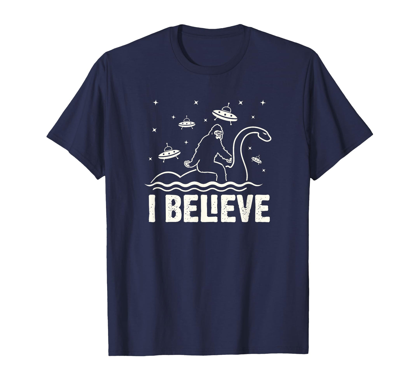 Funny Bigfoot riding Nessie I believe T-Shirt