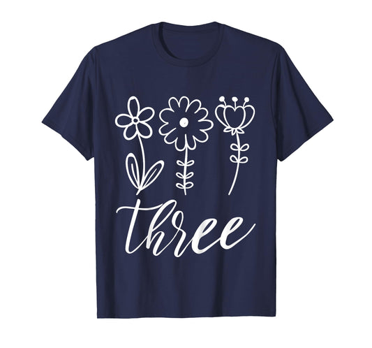 Floral Three 3 Year Old 3rd Birthday Gift Third Girl Toddler T-Shirt