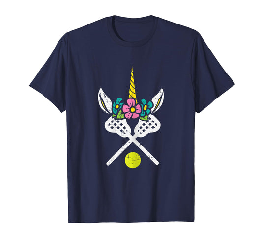 Unicorn Head Lacrosse Funny Lax Sports Women Kids Girls T-Shirt