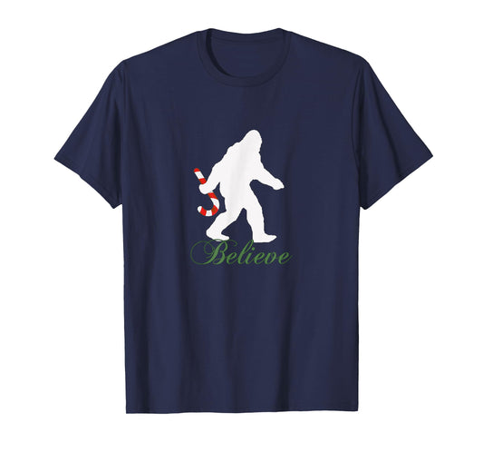 Bigfoot Sasquatch Yeti Believe Candy Cane Christmas Pajamas T-Shirt