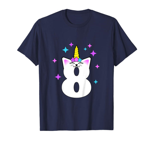 8 Year Old Cat Unicorn Caticorn 8th Birthday Party Girls T-Shirt