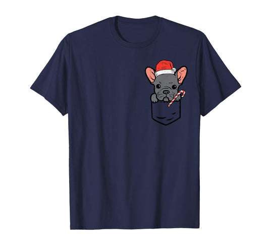 Pocket French Bulldog Santa Dog Christmas Xmas Men Women T-Shirt