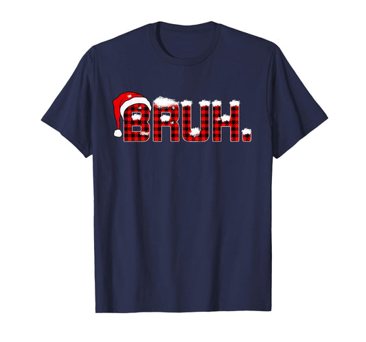 Bruh Meme Funny Christmas Plaid Teens Boys Kids Xmas Pajamas T-Shirt