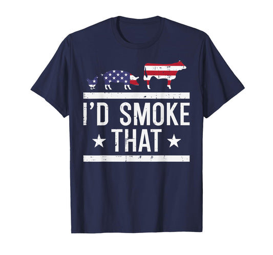 Id Grill That Chicken Pig Cow US Flag Bbq Barbecue 4th July T-Shirt
