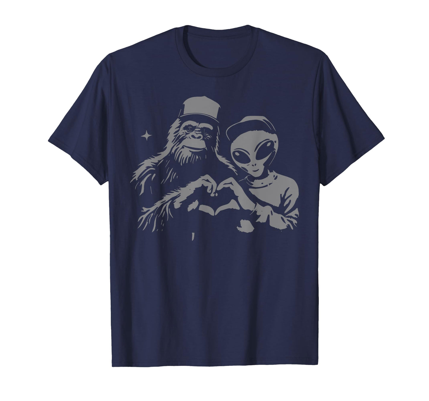 Vintage Bigfoot & Alien Relationship Couple Funny Graphic T-Shirt