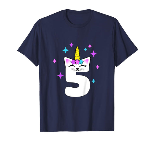 5 Year Old Cat Unicorn Caticorn 5th Birthday Party Girls T-Shirt