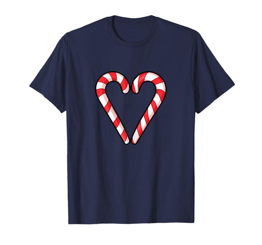 Candy Cane Heart Christmas Cute Holiday Red White Stripe T-Shirt