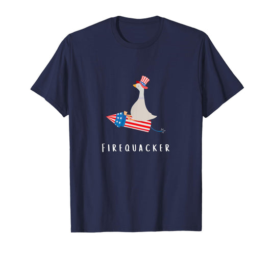 Funny Goose Fourth Of July Firequacker Independence Day T-Shirt