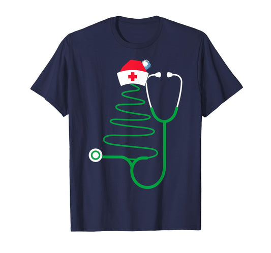 Stethoscope Christmas Tree Nurse Christmas Scrub T-Shirt