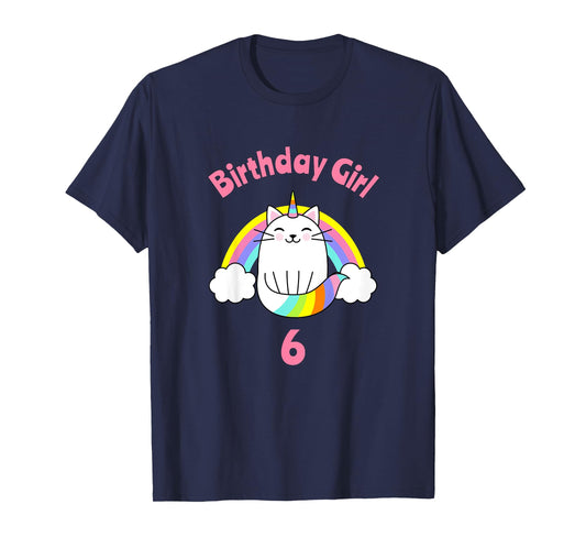 Kids 6th Birthday Shirt Girl Caticorn Sixth Cat Six Outfit T-Shirt