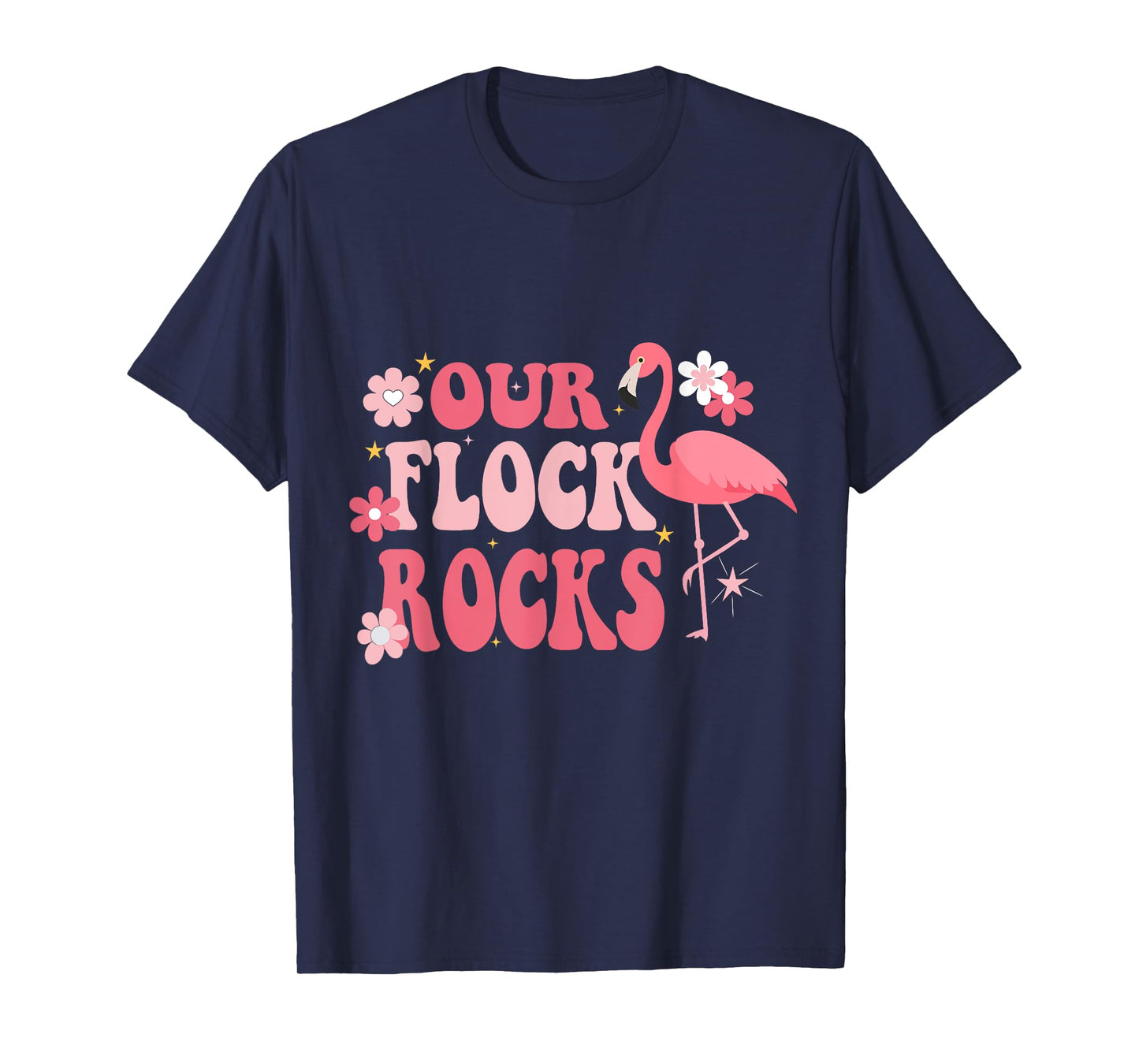 Our Flock Rocks Flamingo Mother's Day Groovy T-Shirt