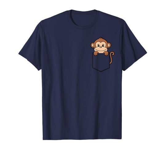 Boys Girls Toddler Cute Zoo Animal Monkey Pocket for Kids T-Shirt